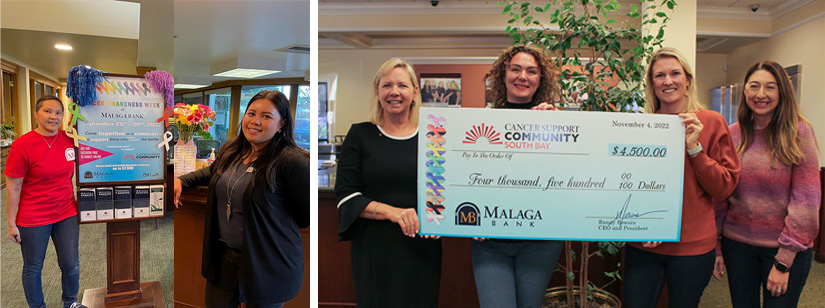 Malaga bank presenting a large photo op check to cancer support community south bay
