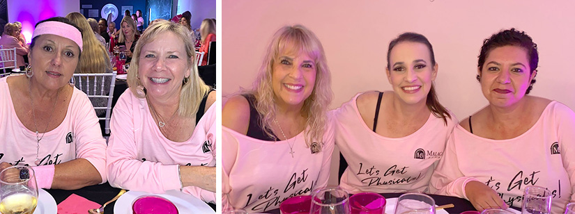 women dressed in pink attire attending cancer support community south bay fundraiser