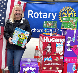 Julia Parton collecting baby donations for the Rotary Club of Palos Verdes Peninsula