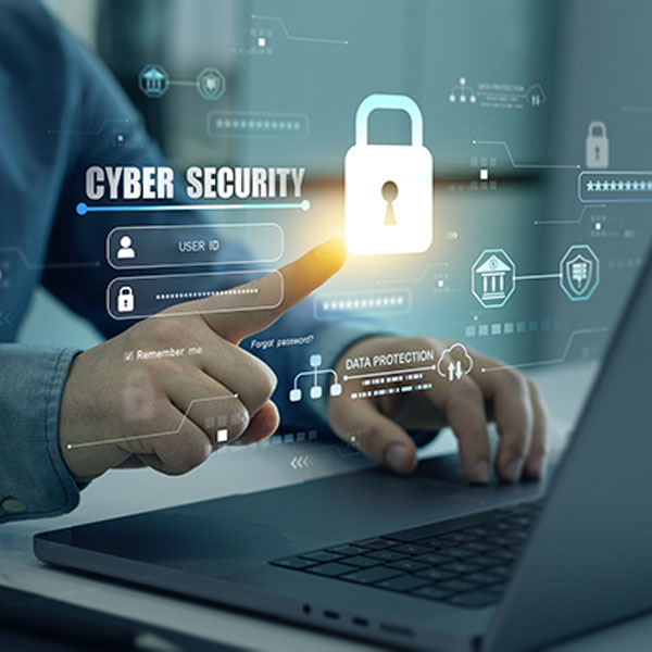 Hand touching cybersecurity screen