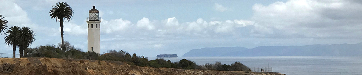 photo of a lighthouse overlooking the Catalina channel and Catalina island.