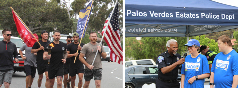 malaga staff and local residents watching the olympic torch carried by law enforcement